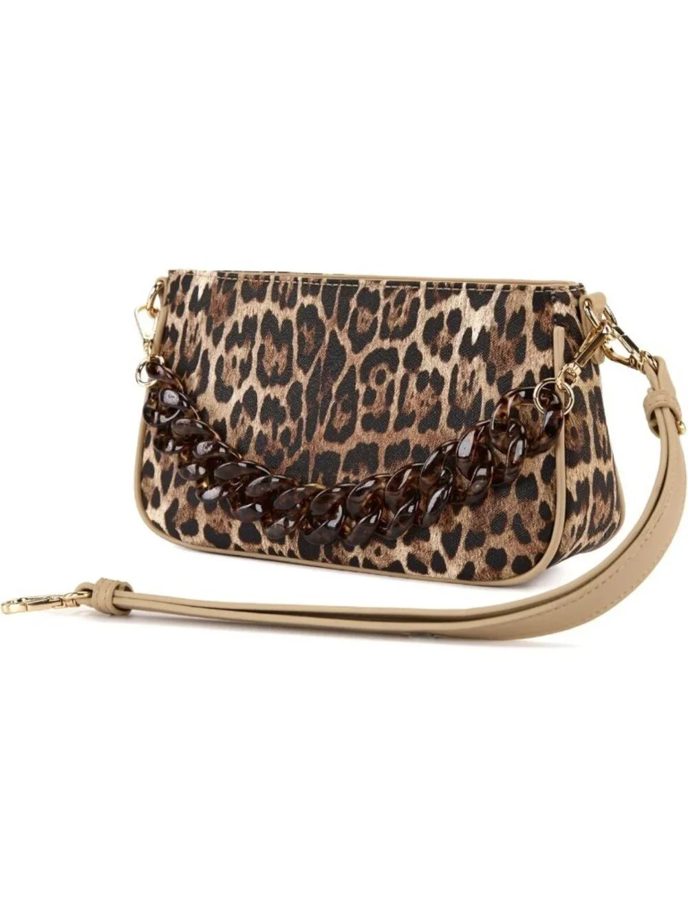 Cheetah Print Small Shoulder Bag Clutch Purse Hobo Handbag with Acrylic Strap
